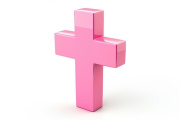 Obraz premium Glossy 3D pink cross symbol isolated on white background with no shadow, perfect for cancel, reject, delete, or close icon in app interfaces and modern digital graphics