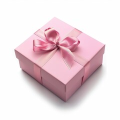 Soft pink gift box tied with ribbon on white background, isolated product image ideal for Christmas decoration, marketing visuals, or online store branding