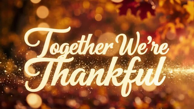 Together we're text with glowing effect on an autumn background. Thanksgiving greeting for holiday celebration video.