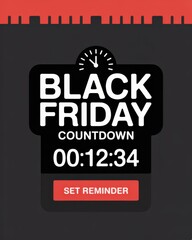 Fototapeta premium Modern minimalist Black Friday countdown banner — white timer on black panel, red 