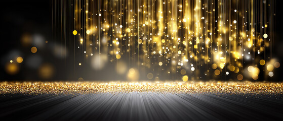 Shimmering curtain of light and glitter, festive abstract background, blurred background, with copy space