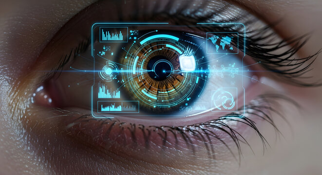 Cybernetic Vision: Eye with Luminous Digital Overlay