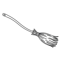Hand drawn illustration of a witch s broomstick on a white background