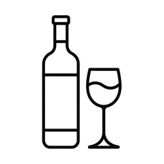 Simple outline icon of wine bottle and glass