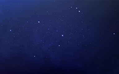 Stars background. Blue sky with beautiful nebula. Starry cosmos wallpaper. Magic Milky Way. Realistic universe with stardust. Night texture with shining stars. Vector illustration.
