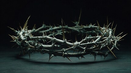 A stark crown of thorns sits against a dark backdrop, its sharp points radiating outwards. Symbolizing sacrifice, it evokes feelings of pain, sorrow, and reflection on deeper themes.