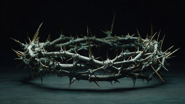 A stark crown of thorns sits against a dark backdrop, its sharp points radiating outwards. Symbolizing sacrifice, it evokes feelings of pain, sorrow, and reflection on deeper themes.