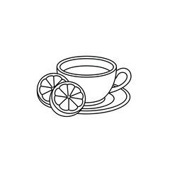 Hand drawn illustration of a cup of tea with lemon slices