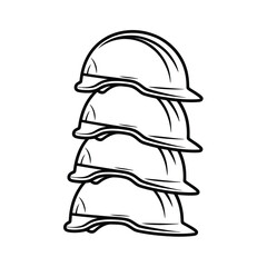 Stack of four hard hats in a line drawing style