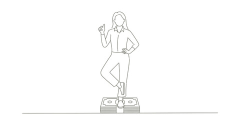 Minimalist continuous line drawing of a standing figure holding an object vector