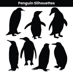 Naklejka premium Collection of Penguin Silhouettes in Poses