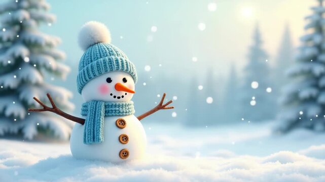 snowman in the snowfalling white background