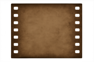 Vintage grunge film strip frame overlaying transparent background, old movie reel element with aged paper texture