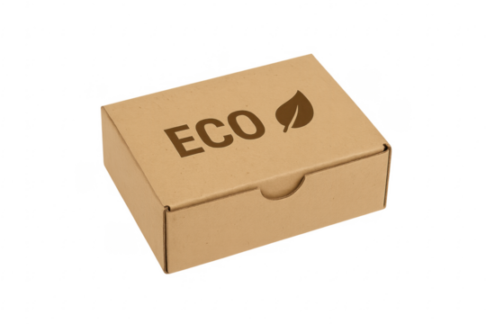 Cardboard box with eco leaf symbol on packaging