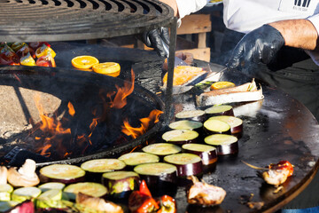 Grilling Fresh and Delicious Vegetables on a BBQ Grill Outdoors