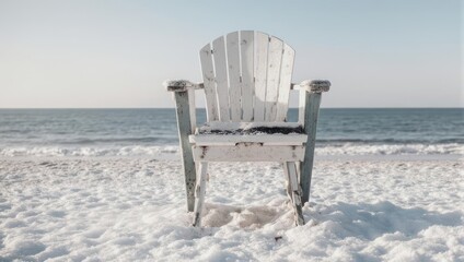 Solitary Adirondack Chair on a Tranquil Beach.