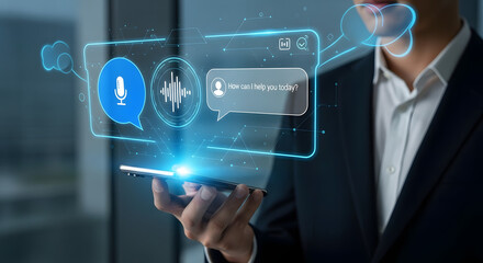 Businessman interacts with futuristic holographic digital security interface displaying padlock and data on a tablet
