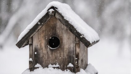 Snow-Covered Birdhouse - A Winter Haven for Feathered Friends.