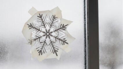 Snowflake Window Decoration in Winter, Minimalist Holiday Decor.
