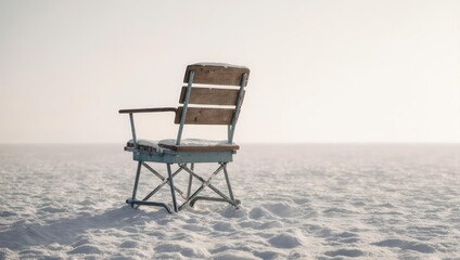 Solitary Chair on a Snowy Landscape - A Moment of Serenity.