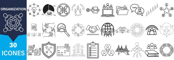 Collection of organization and business icons silhouette
