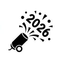 New year s eve celebration cannon shoots out the year 2026 in a burst of confetti isolated on white background.