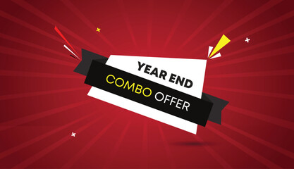 Year End Combo Offer Web Banner Vector Art Template Design Badge Icon Label Deep Black Gray White Shapes Bold Text Dark Red Light Sun Shine Abstract Business Background Creative Modern Elegant Stylish