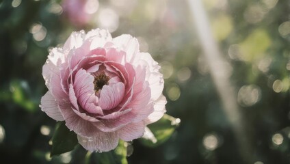 Soft Pink Rose in Gentle Sunlight - A Delicate Floral Beauty.
