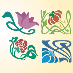 Set of vintage vector floral elements including leaves, roses, and flowers for seamless pattern design, nature illustration, and decoration