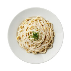 Delicious spaghetti carbonara with creamy sauce isolated on transparent background