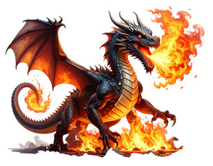 Fantasy-Drachen isoliert auf Weiß – Freisteller mit transparentem Hintergrund, mystisches Fabelwesen