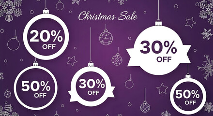 Christmas sale with discount ornaments 20 30 50 percent off