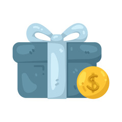 Illustration of Gift Box with Dollar Coin
