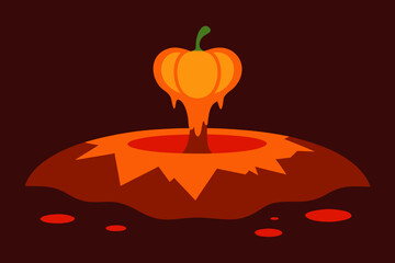 Pumpkin island rising from glowing lava lake on transparent background