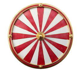 Obraz premium Red and white striped wheel with gold accents isolated on a transparent background