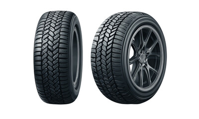 Two Car Tires with Detailed Tread Patterns isolated on a transparent background