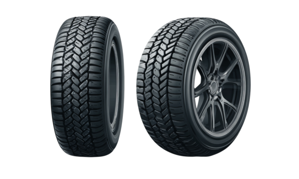 Two Car Tires with Detailed Tread Patterns isolated on a transparent background
