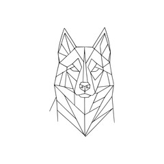 Linear geometric illustration of a husky dog's face featuring sharp angles and modern style