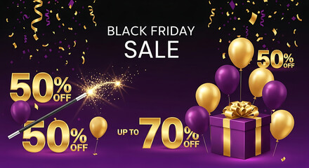 Black Friday sale with 50 and 70 percent off discounts