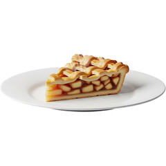 Slice of apple pie on a white plate isolated on transparent background, dessert