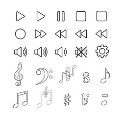 Music  set icon triangle black. Original design with variations and arrowhead icons for web applications and graphics.