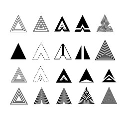 Arrows set icon triangle black. Original design with variations and arrowhead icons for web applications and graphics.