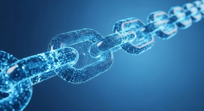 Digital Chain Links Glowing Blue blockchain network