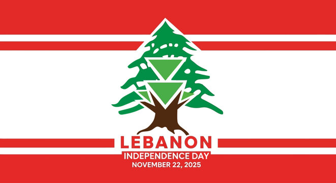 Celebrate Lebanon Independence Day 2025 with this vibrant flag and cedar tree design, perfect for greeting cards, social media, and national holiday promotions