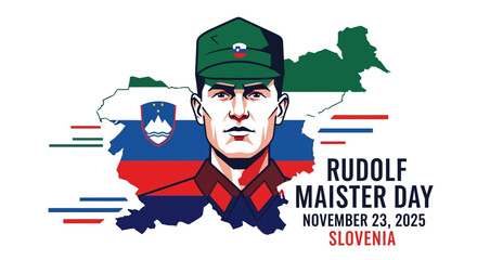 Celebrate Rudolf Maister Day with patriotic pride on November 23, 2025, honoring Slovenia's rich history and national heroes in a powerful graphic design.