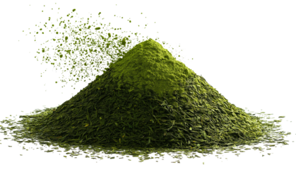 a pile of green tea leaves and loose-leaf tea on a white background, high-resolution photography, insanely detailed, fine details, stock photo, professional color grading, award-winning photography, i