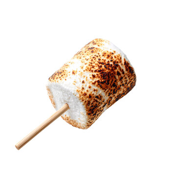 Stick with roasted marshmallow isolated on transparent background