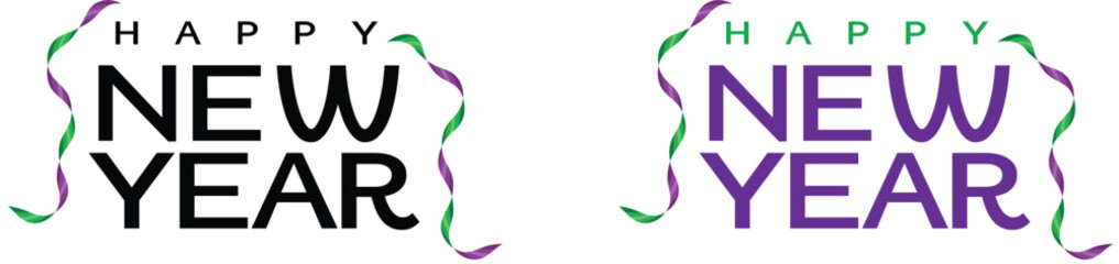 Happy New Year with Flowing Ribbons