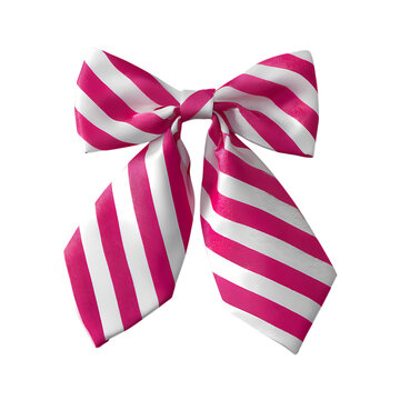 Striped White and pink tie bow isolated on transparent background