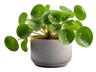 pilea peperomia in a pot, isolated on a white background, png image. 